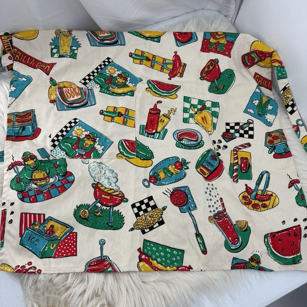 Vintage NWT Grilla Gear Apron‎ Colorful Apron With Gorilla Pattern Canvas
